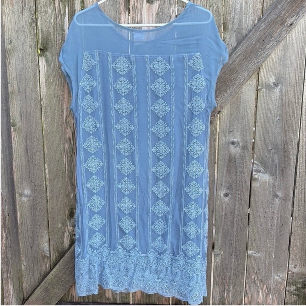 EUC Sundance Twilight Embroidered Chiffon Shift Dress Size Large - Picture 7 of 8